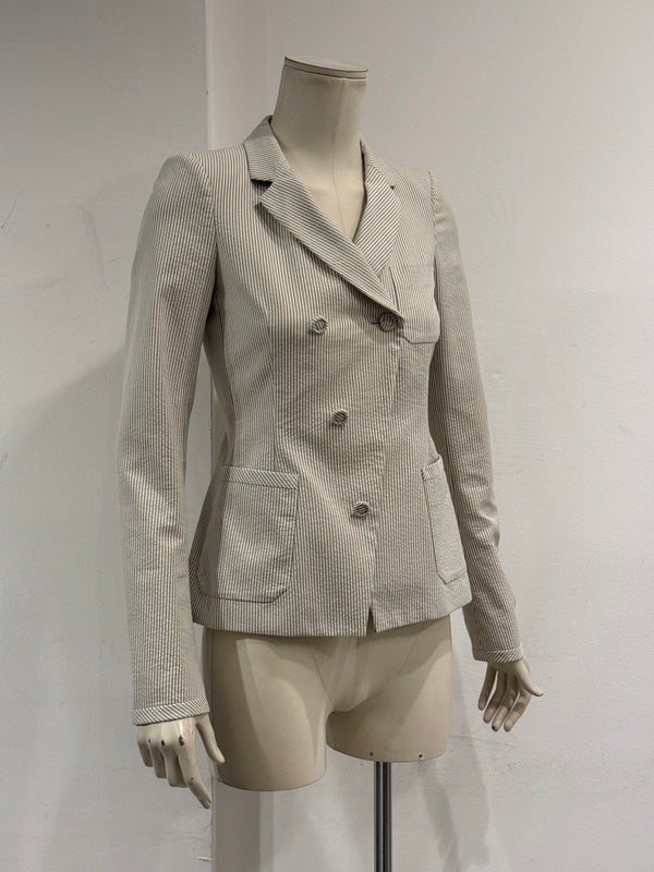 2009 Balenciaga by Nicolas Ghesquière pinstripe asymmetric double breasted blazer