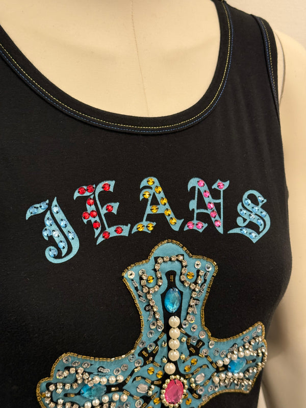 2000s Versace embellished cross tank top
