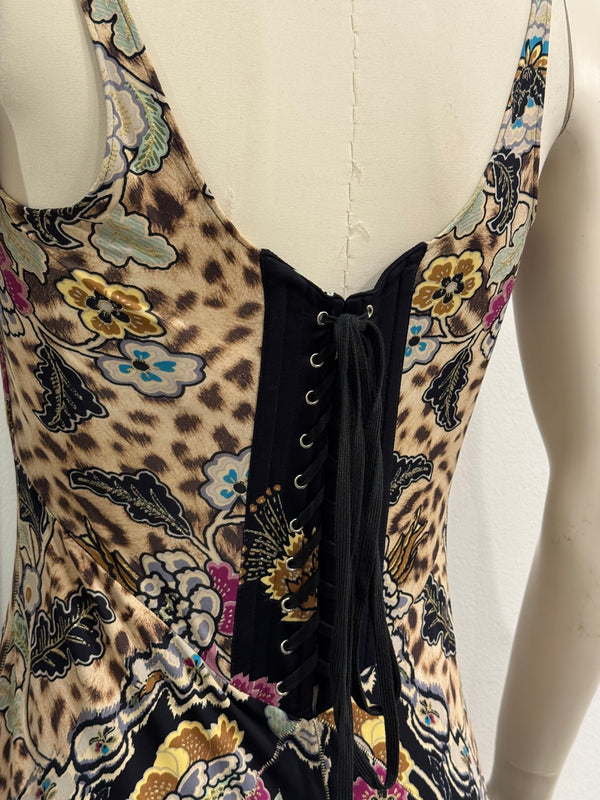 S/S2003 Roberto Cavalli Chinoiserie print corseted dress