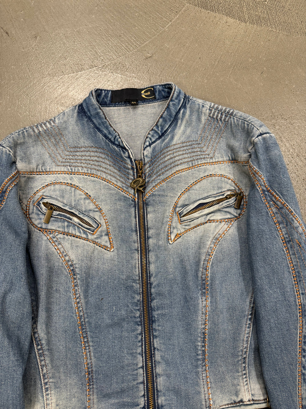 2000s Cavalli biker moto denim jacket