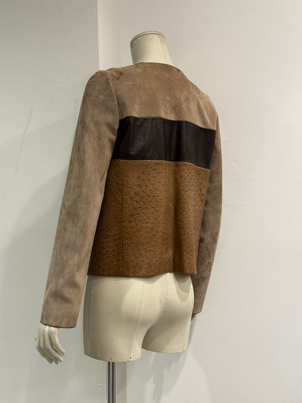 2010 Gucci By Frida Giannini ostrich leather color block jacket