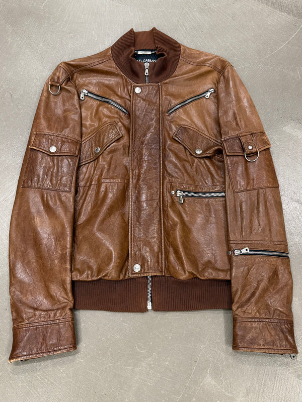 S/S2004 Dolce & Gabbana runway military zip leather jacket