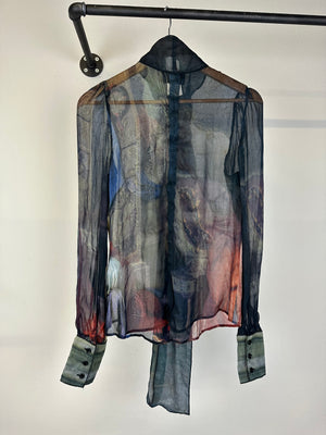 2000s Dolce & Gabbana painting print portrait silk shirt