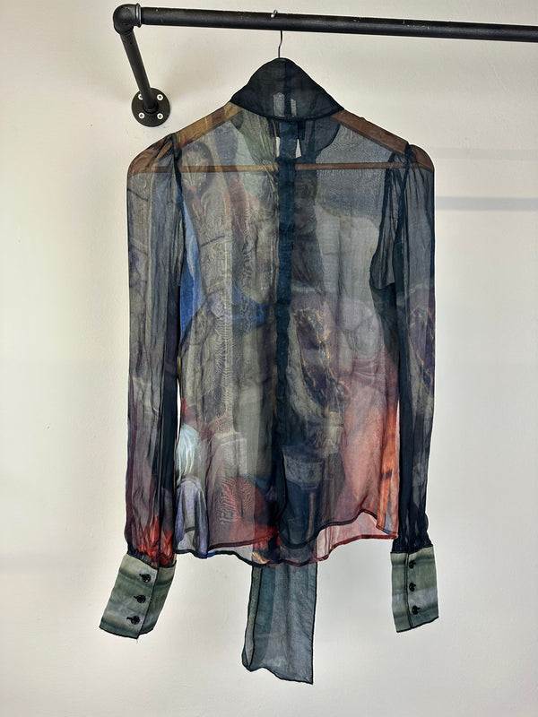 2000s Dolce & Gabbana painting print portrait silk shirt
