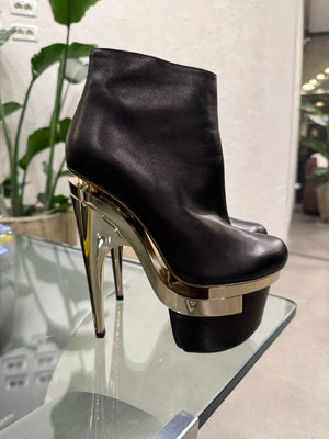Versace black leather triple platform heels