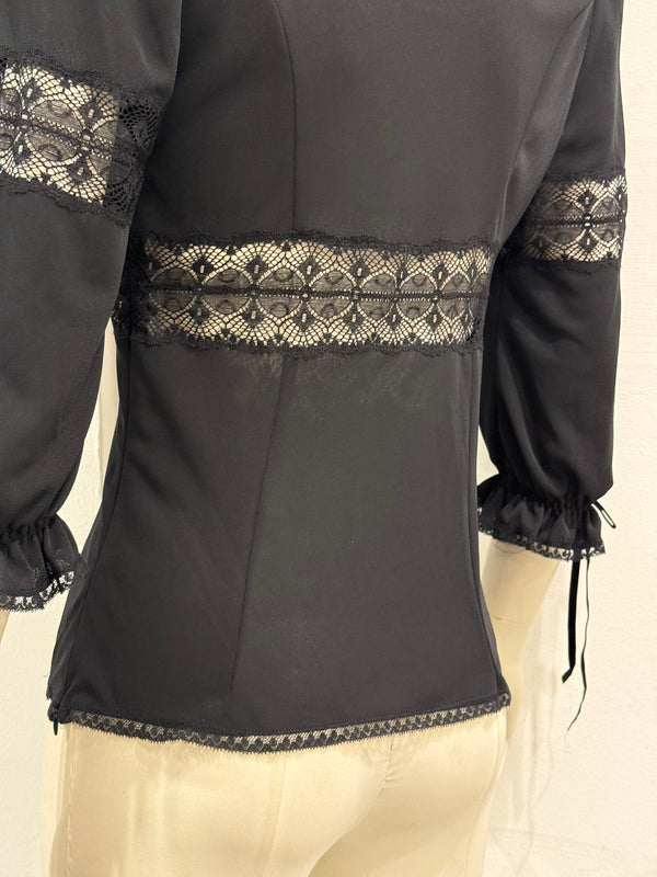 2000s Dolce & Gabbana lace trim silk blouse