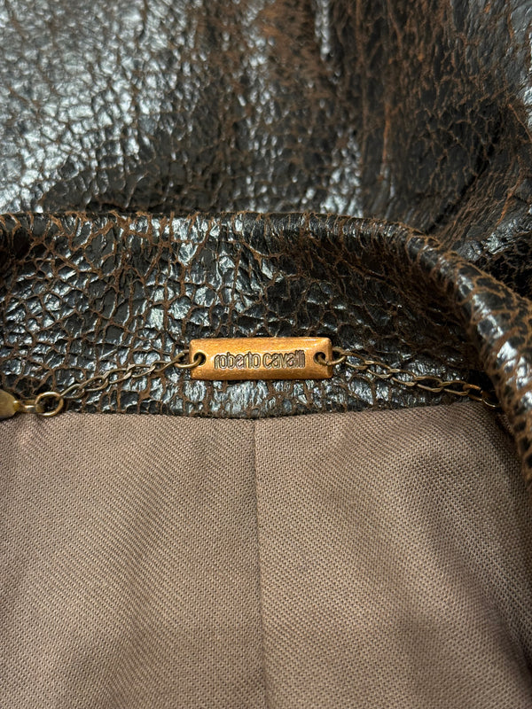 A/W2000 Roberto Cavalli artisanal eroded leather blazer