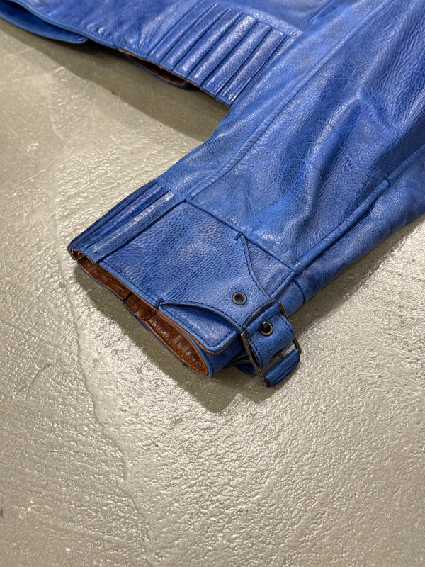 2010s Berluti distressed blue biker nabuck leather jacket