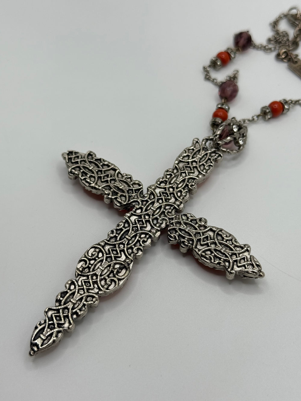 2000s Dolce & Gabbana cross rosary coral necklace