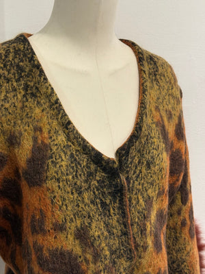 2000s Roberto Cavalli mohair tiger cardigan with fur insterts