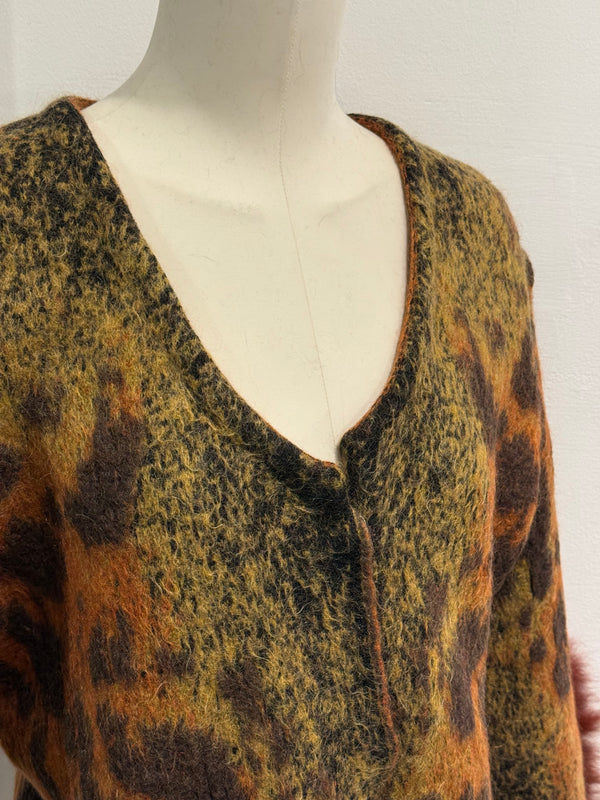 2000s Roberto Cavalli mohair tiger cardigan with fur insterts