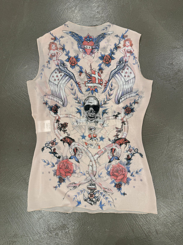 S/S 2003 Alexander McQueen tattoo mesh top
