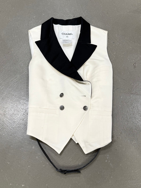 Chanel double breasted gilet with leather belt