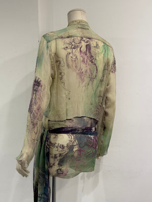 2000s Jean Paul Gaultier printed silk embroidered draped dress