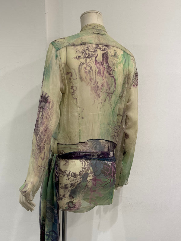 2000s Jean Paul Gaultier printed silk embroidered draped dress