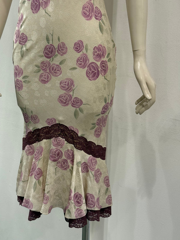 S/S1999 Christian Dior by John Galliano floral silk lace trim dress