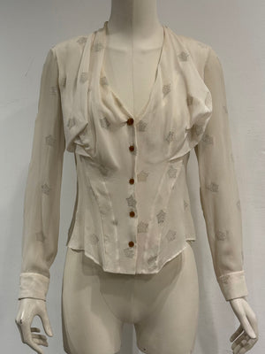 2000s Vivienne Westwood red label orb ruffle sheer blouse