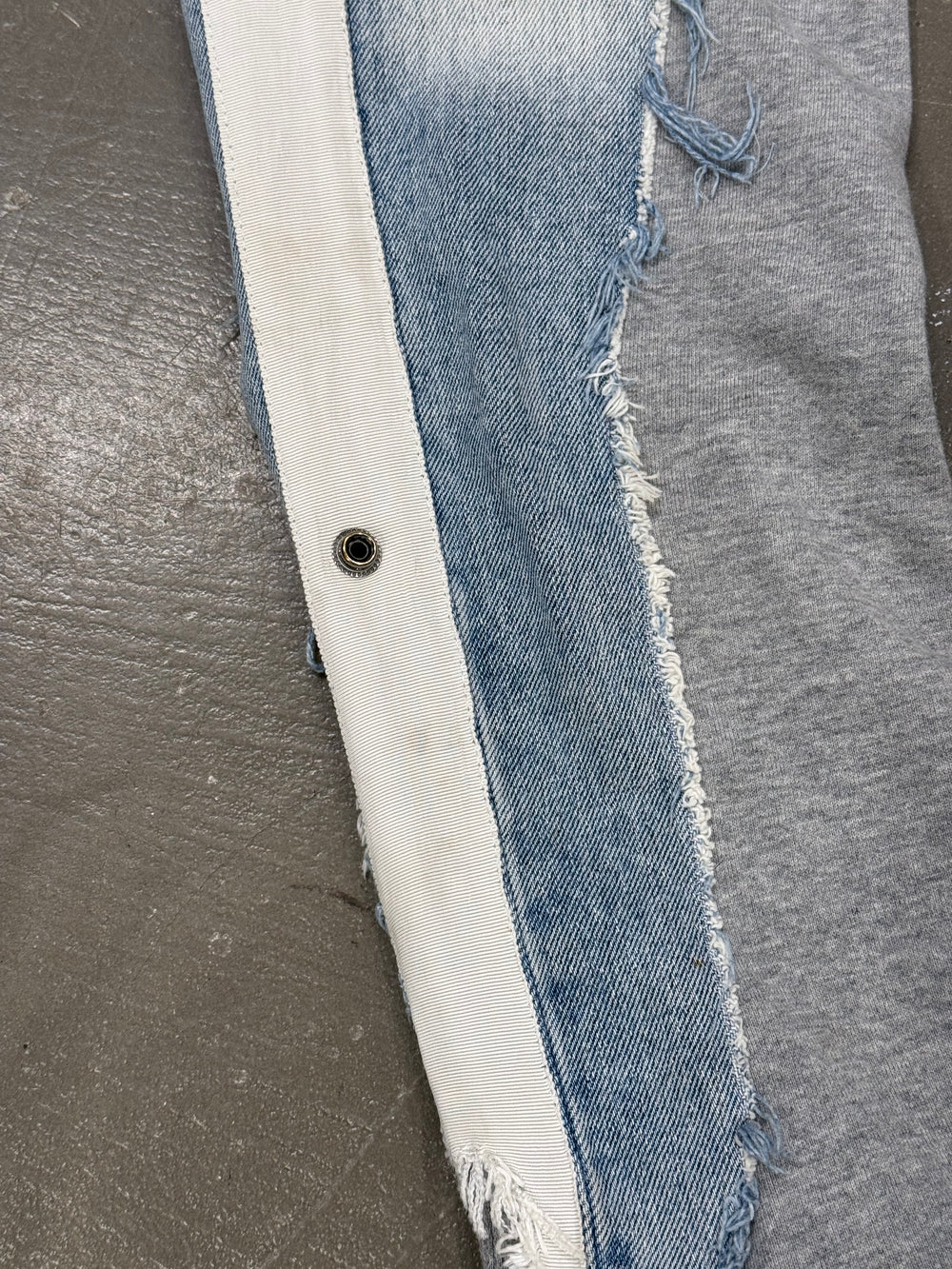 2010s Greg Lauren reconstructed hybrid 50/50 borg denim sweatpants