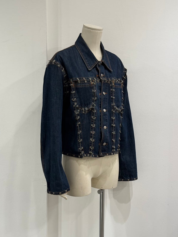 2000s Jean Paul Gaultier pierced patchwork denim jacket