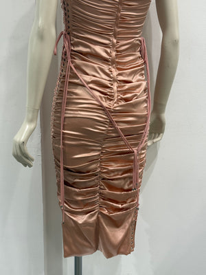 S/S2003 Dolce & Gabbana lace-up bondage ruched silk midi dress