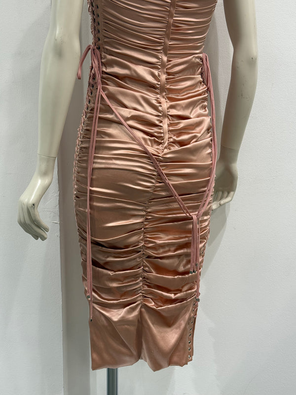 S/S2003 Dolce & Gabbana lace-up bondage ruched silk midi dress