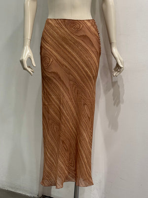2000s John Galliano woodgrain print silk skirt
