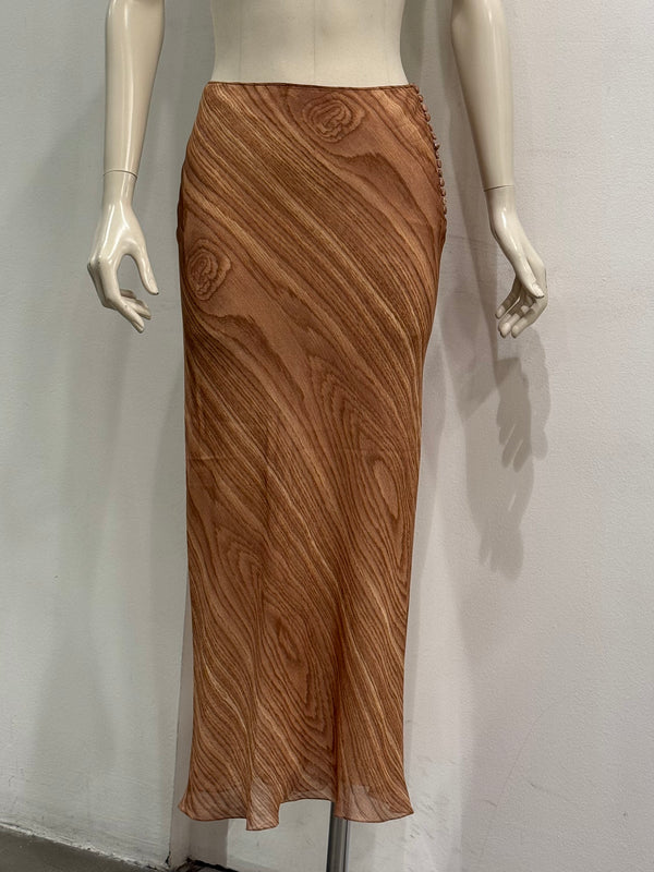 2000s John Galliano woodgrain print silk skirt