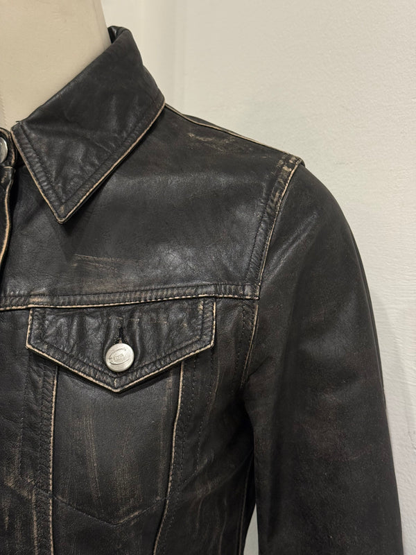 2000S Roberto Cavalli faded distressed leather jacket