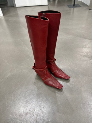 Celine red leather boots