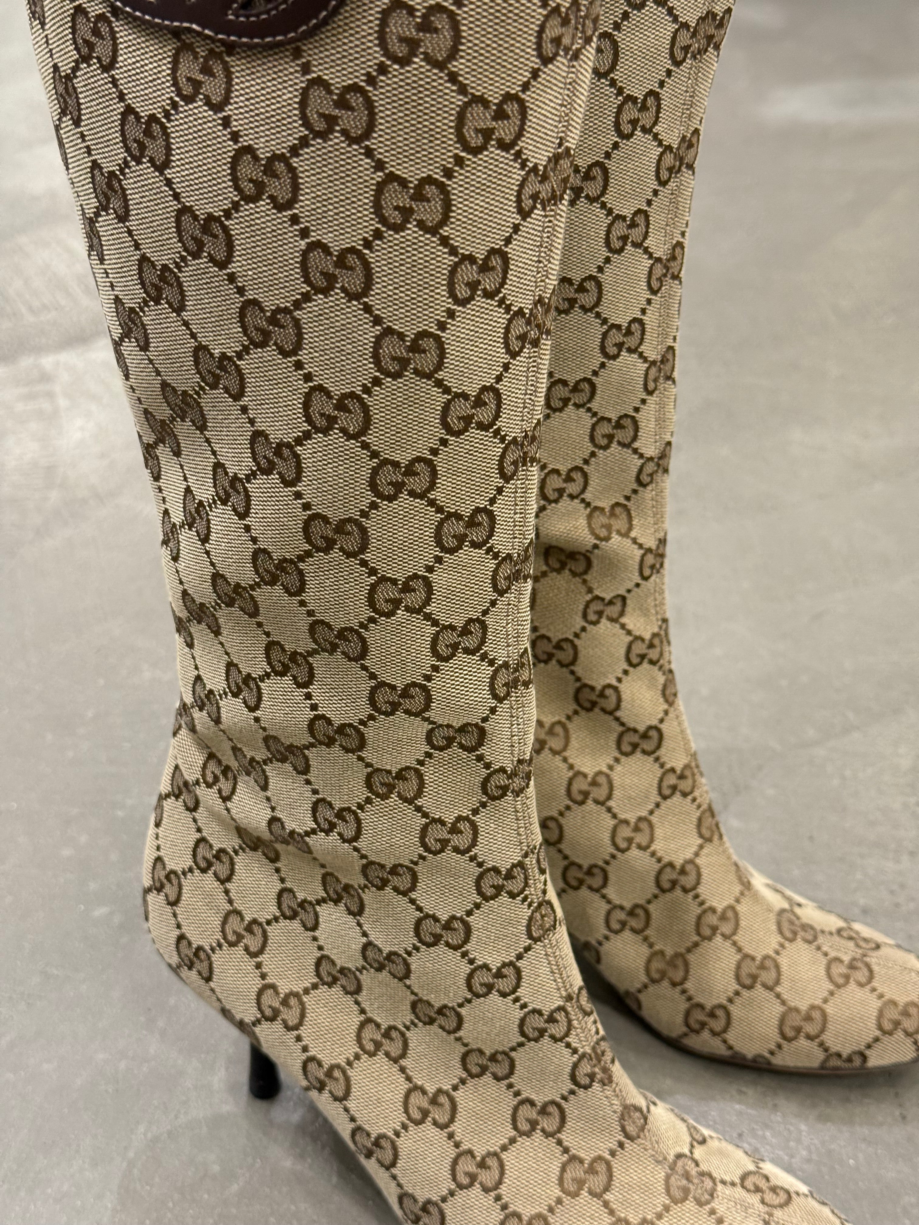 靴 00's Gucci by Tom Ford Side Zip Boots Gucci By Tom Ford Brown Leather Interlocking GG Ankle Zip Side