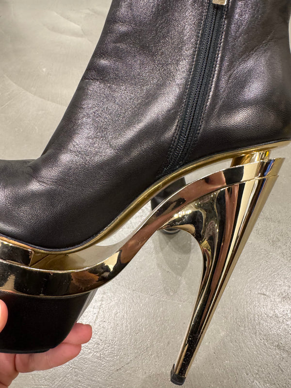 Versace black leather triple platform heels