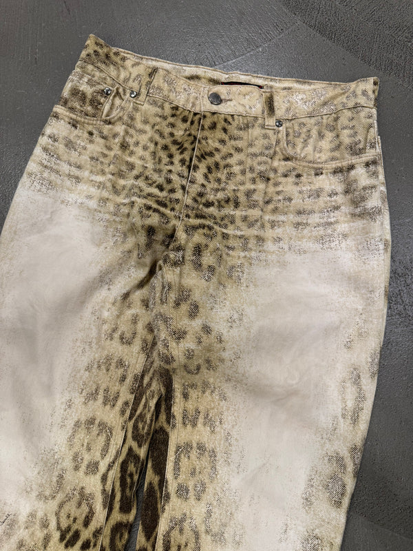 2000s Roberto Cavalli Leopard faded denim