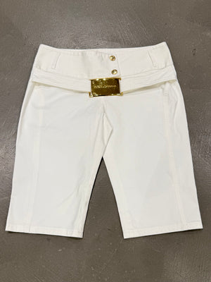 2001 Dolce & Gabbana white cotton belted shorts