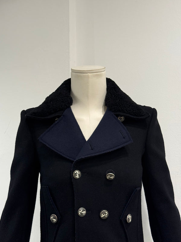 F/W2007 Balenciaga by Ghesquiere double breasted coat with wool shearling collar