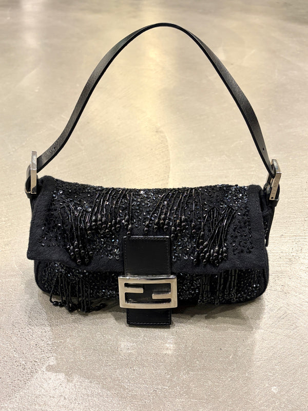 A/W2000 Fendi wool embossed hand-beaded baguette bag