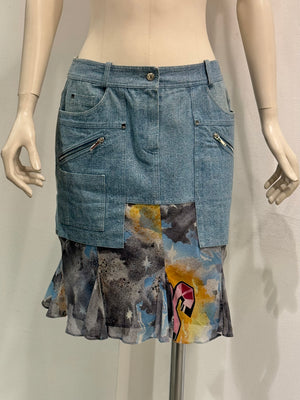 S/S2004 Christian Dior by John Galliano denim silk patchwork mini skirt