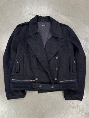 1990s Emporio Armani double breasted zipper military wool jacket
