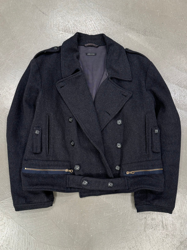 1990s Emporio Armani double breasted zipper military wool jacket