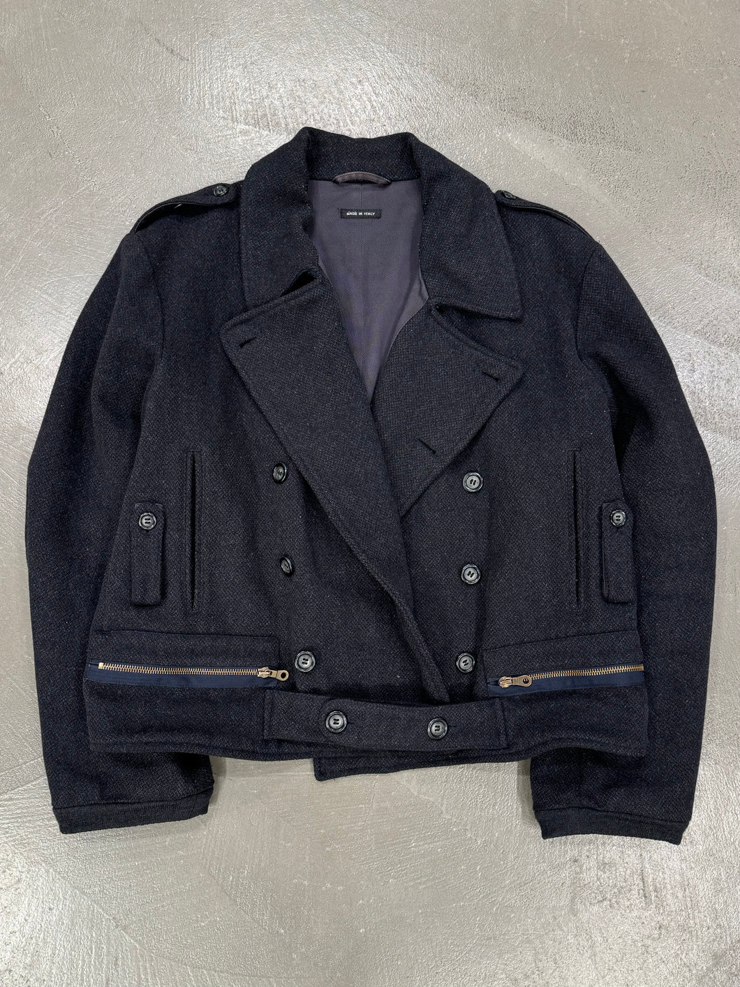 1990s EMPORIO ARMANI double breasted zipper military wool jacket