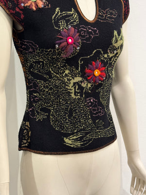 2000s Roberto Cavalli Cheongsam chinese hand embroidered top