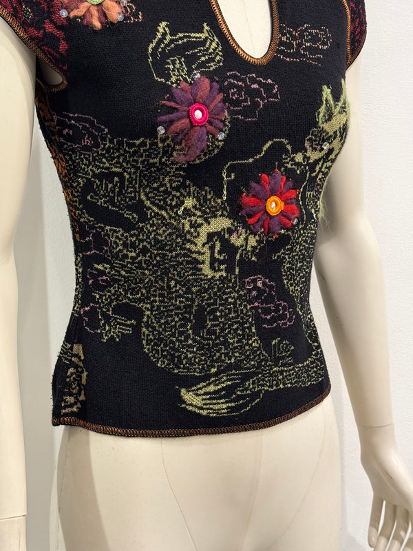 2000s Roberto Cavalli Cheongsam chinese hand embroidered top