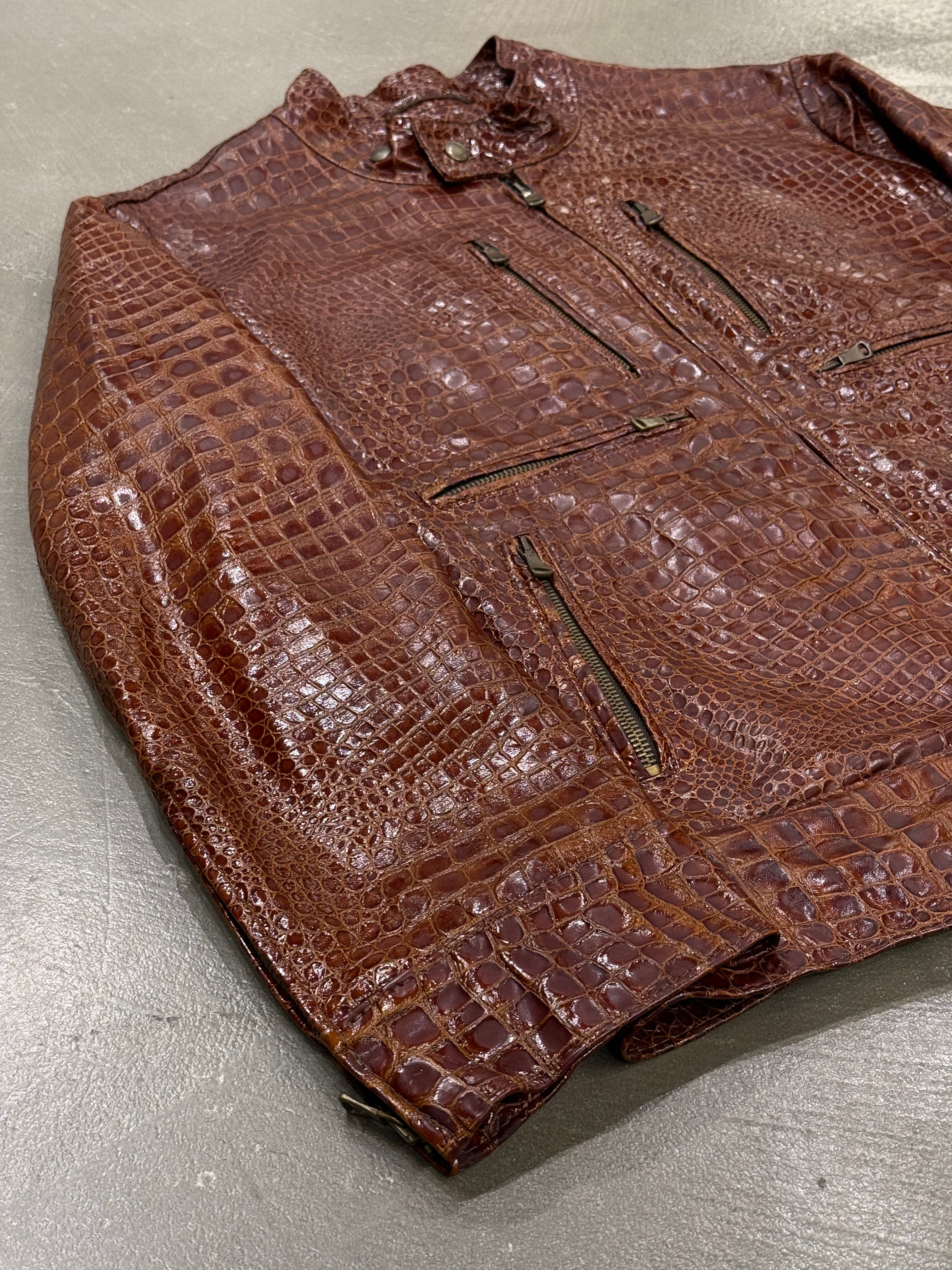 未使用タグ付 GIANNI VERSACE クロコ型押し ラムレザージャケットL 1990s Gianni Versace embossed crocodile leather jacket