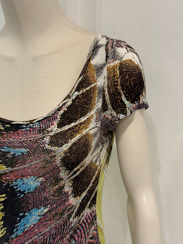 2004 Roberto Cavalli feather abstract print stretch top