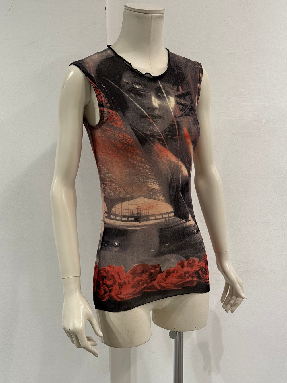 1990s Jean Paul Gaultier portrait print mesh top