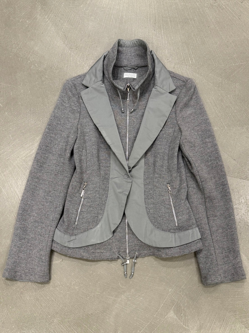 2000s Brunello Cucinelli layered wool zip blazer