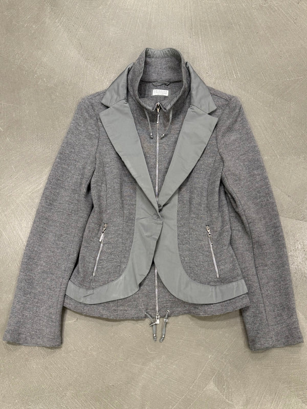 2000s Brunello Cucinelli layered wool zip blazer