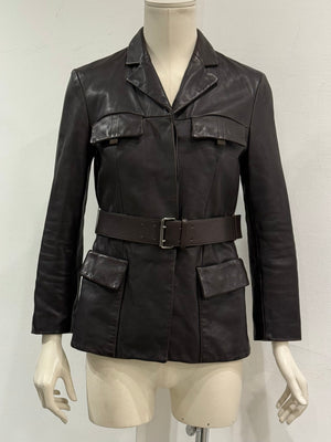 1990s Prada multipocket belted leather safari jacket