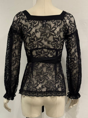 2000s Dolce & Gabbana lace tie-waist floral lace blouse