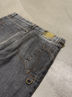 2003 Dolce & Gabbana asymmetrical heavy faded jeans