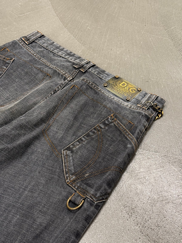 2003 Dolce & Gabbana asymmetrical heavy faded jeans